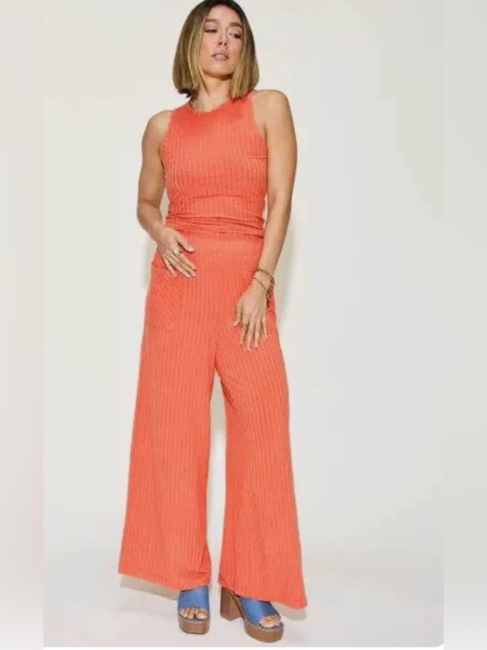 Basic Bae Ribbed Tank Wide Leg Pants Set Size Large Lounge Outfit
